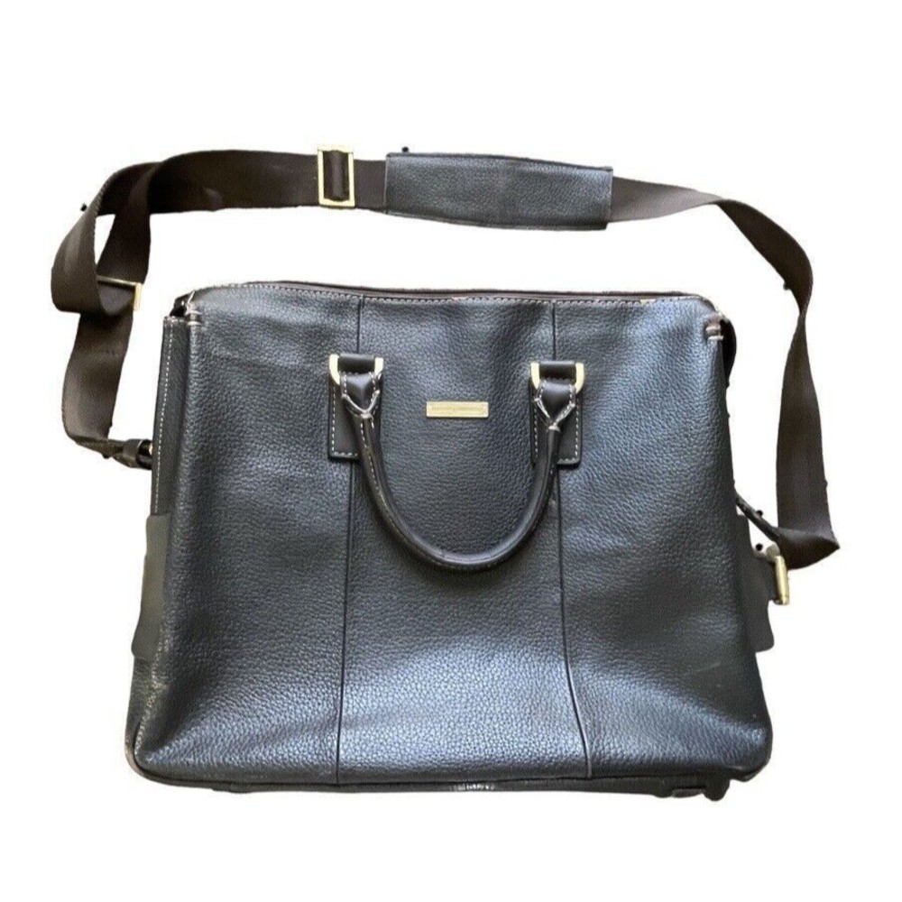 Brooks Brothers Classic Pebbled Leather Briefcase Laptop Bag Brown w/ Shoulder